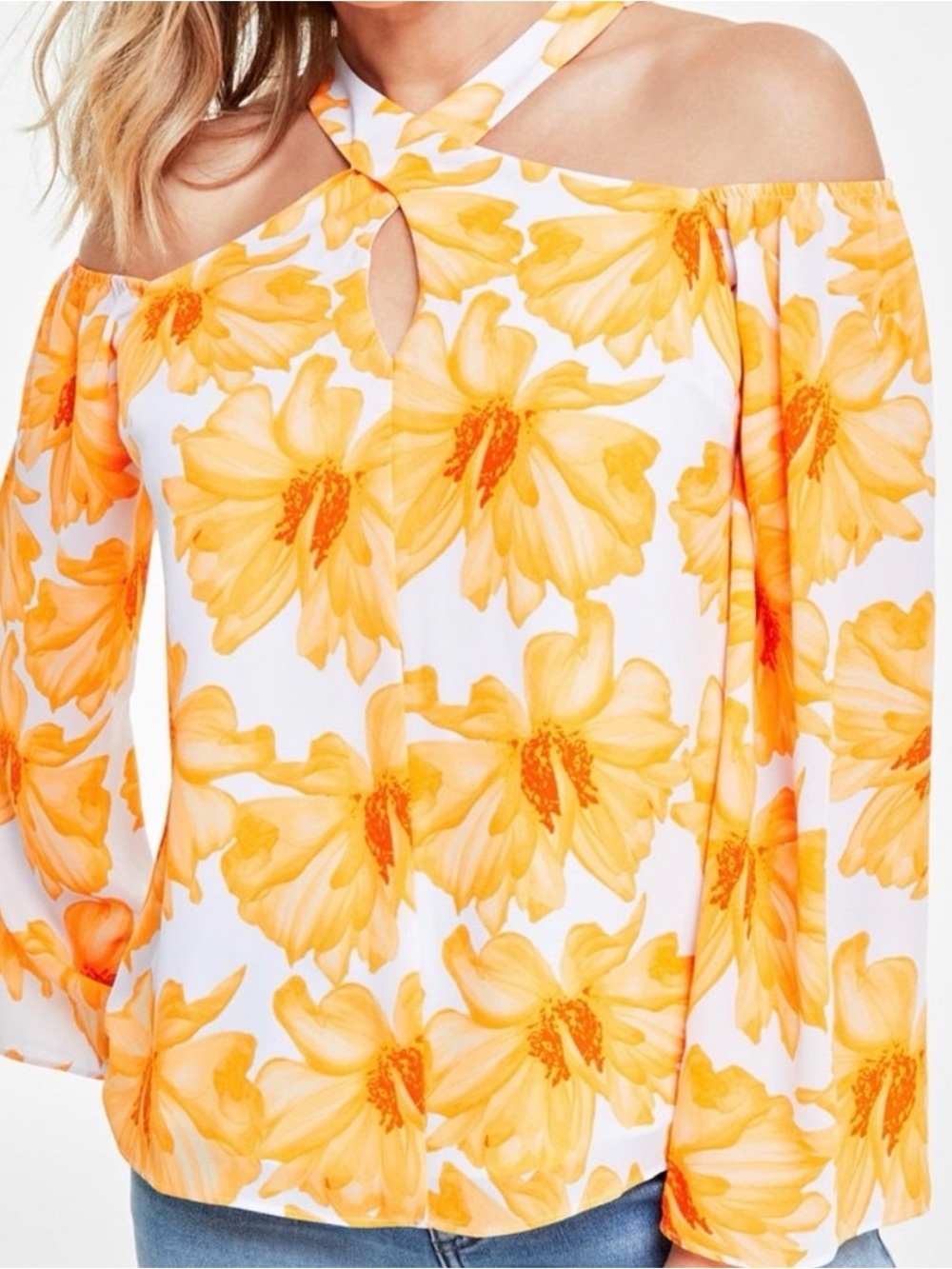 INC International Concepts ‘Tropical Heat’ Floral Cold-Shoulder Flowy Blouse XL
